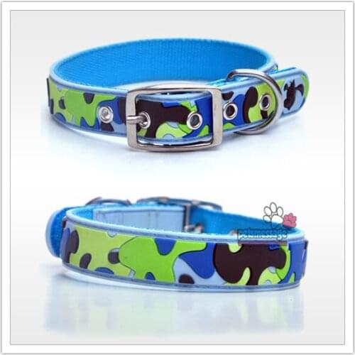 Dogs Product for Pet Collars Blue Camouflage Dog Collars Leashes Rubber Nylon Leather Collars Leads Fashion Durable Dog Collar
