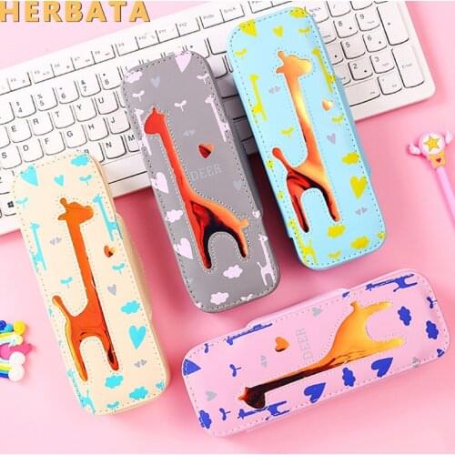 Creative Large Capacity Pencil Case Cute Cartoon Giraffe Multifunction Penil Bag Korean Stationery Escolar Papelaria CL-19147