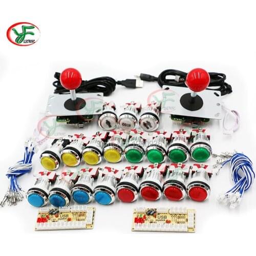 USB Encoder to PC Raspberry pi Arcade Game DIY Kits Parts USB Controller Joystick 5V CHROME Plated illuminated LED Push Button