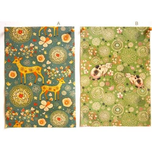 Vintage Brand Design 20x30cm pretty deer & cat cotton linen fabric -vintage DIY Zakka fabric