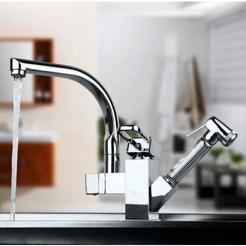 Rotated kitchen sink basin faucet hot and cold, Stretched kitchen faucet pull down, Copper dish basin faucet mixer tap chrome
