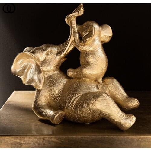 WU CHEN LONG European Lucky Elephant Art Sculpture Gold Animal Mother And Child Figurines Resin Craft Home Decoration R6276