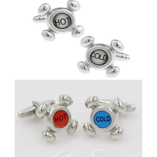 10pairs Blue and Red COLD HOT Water Tap Cuff Links Copper Plating Watertap Cufflink Mens Jewelry Accessory Wholesale