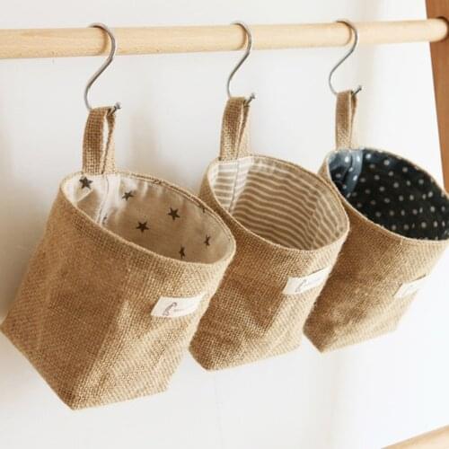 Japanese Style Yellow Cotton Linen Storage Bag Hanging Bag Wall Hanging Behind The Door Small Hanging Pocket Fabric Storage