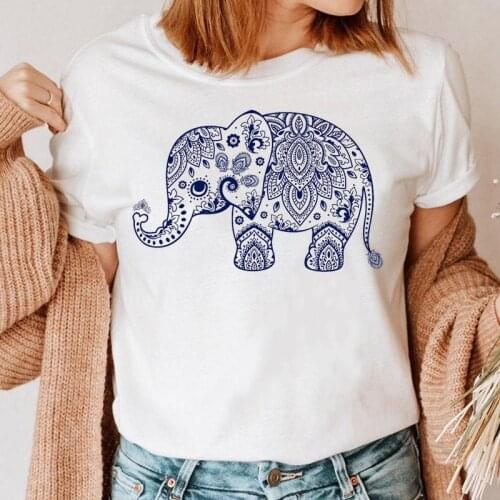 Women Elephant Flower Cute 90s T Shirt Female Tee Fashion Cartoon Short Sleeve T-shirt Graphic Top Print Ladies Clothing