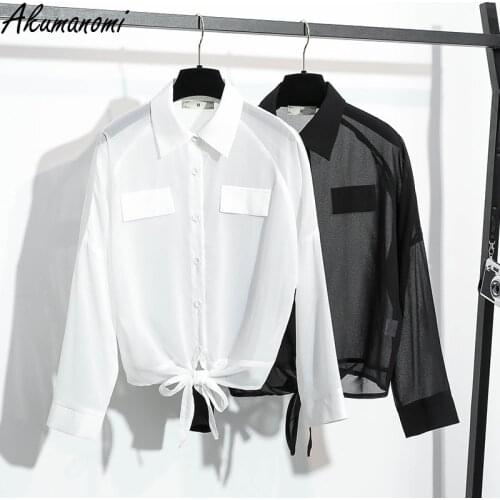 Plus Size 5xl 4xl 3xl Women-clothing Summer Blouse Black White Shirt Long Sleeve Turn-down Collar Casual Office Za Tops 2021