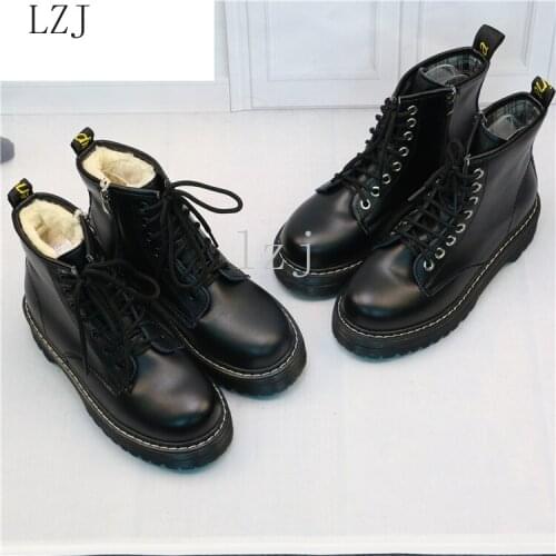 Women Flat Platform Ankle Boots Spring Boot Black Lace Up Black Medium Creepers Shoes Fashion Party Footwear