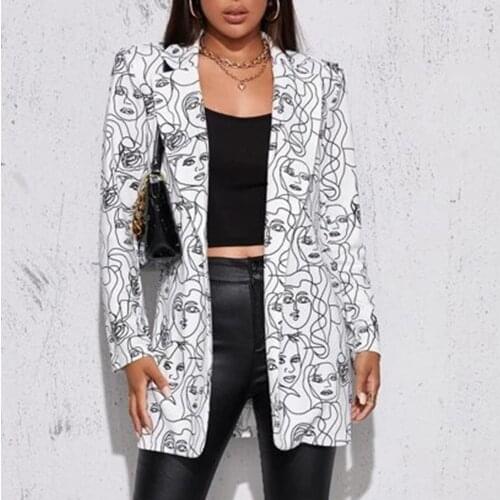 Vintage Letter Irregular Printing Blazer Women Jacket High Street Fashion 2022 New Plus Size Elegant Lady Coat American Stylish