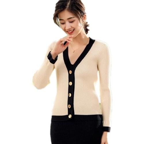 2020 Latest Spring Autumn Winter Women Female Knitted V-Neck Sweater Cardigan Coat Stitching Color Slim Very Flexible Casual