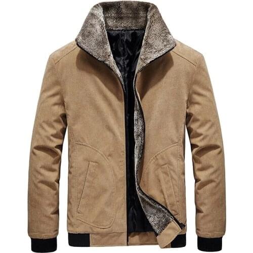 Winter Mens Bomber Jackets Casual Male Fur Collar Windbreaker Jacket Mens Fleece Warm Slim Corduroy Jackets Clothing 6XL