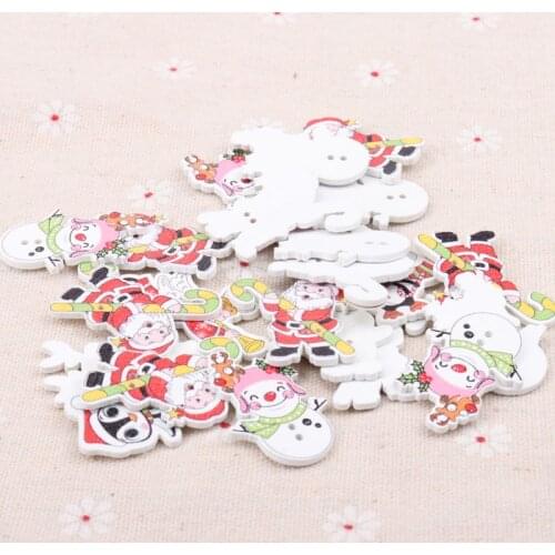 20PCs Christmas Wooden Buttons Cute Santa Claus Shape Decorative Sewing Buttons 2 Holes Scrapbooking Crafts DIY 20-35mm