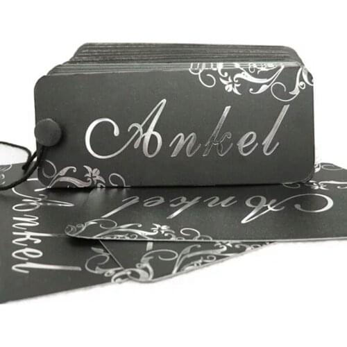 200pcs/lot 300gsm black paper tag silver foil customized garment tag clothes swing hangtag printed paper tags price tag