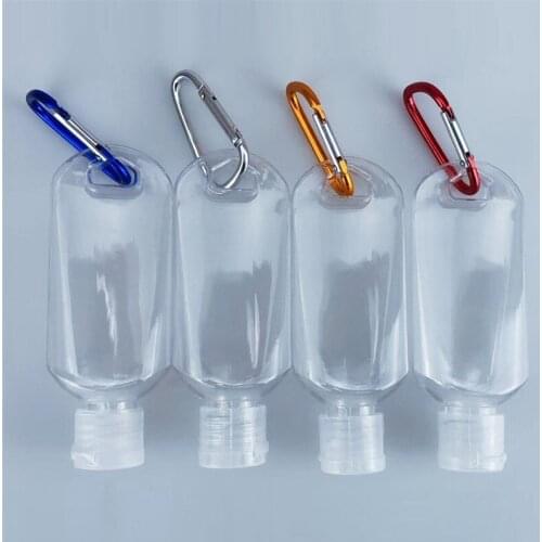 4pcs 30/60ml Refillable Bottle Plastic Carabiner Hook Bottle With Container Travel Portable Bottle Transparent Hand Soap Bottle