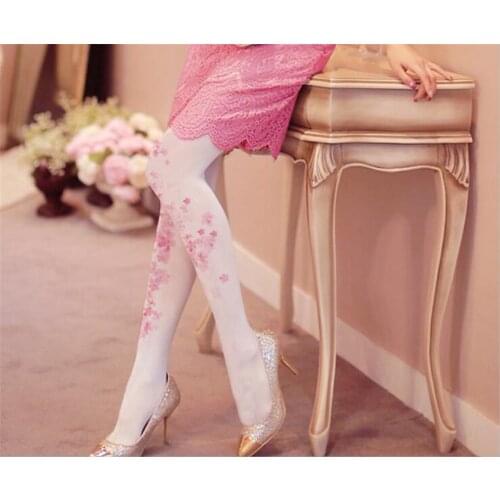 80D Sweet Lolita Pantyhose Velvet Print sukura Floral Stockings Japanese Kawaii Tights D074