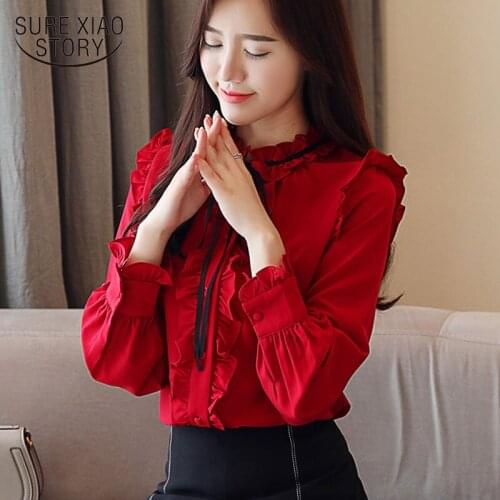 Fashion 2019 chiffon women blouses shirt long sleeves causal bow tie women tops white office women shirts female clothes 1612 50