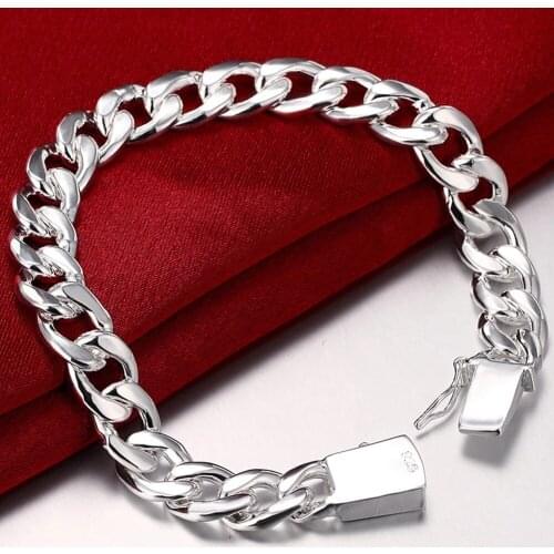 Hot Pure 925 sterling silver 10MM popular wild mens chain bracelet Wedding party Holiday gifts high quality Fashion Jewelry