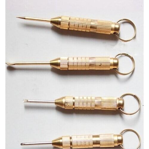 4 In1 Mini Steel Golden Opener Screwdrivers Ear Pick Ear Cleaners Keychain Health Care Tools Kit Set Key Chain