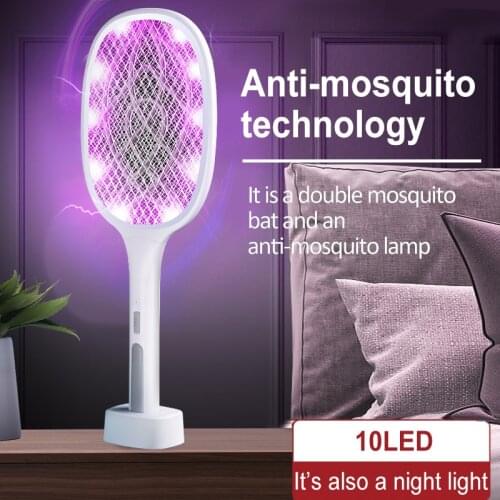 LED 2 in 1 Electric Electric Trap Insect Racket Fly Swatter Zapper USB Lamp Light Rechargeable Anti Mosquito Killer Lamp Summer