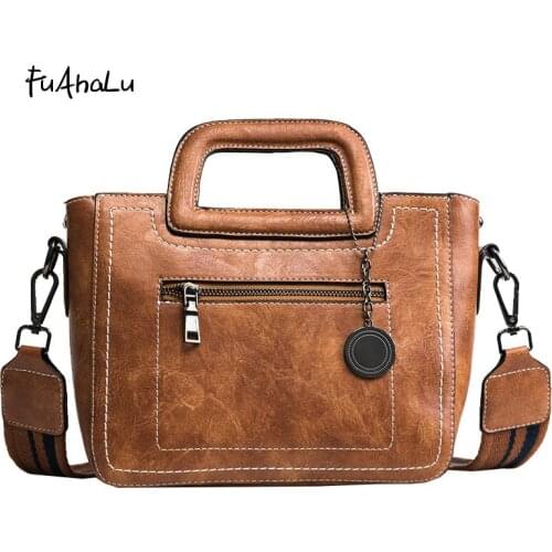 FuAHaLu Fashion wide shoulder strap Messenger bag retro handbag winter bulk shoulder bag
