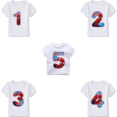 Spiderman T-Shirt Kids Birthday Lucky Number Marvel The Avengers Tshirt Best Gifts for Boys Girls Clothes Children Csual Costume