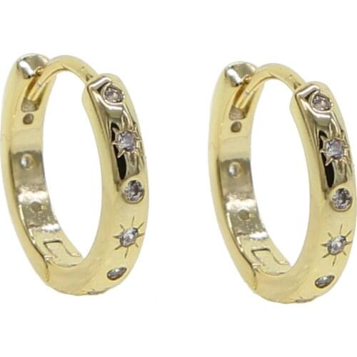 Classic Small Hoop earring engraved cz star fashion trendy simple girl women jewelry