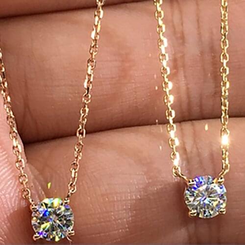 14K Au585 Yellow Gold Women Pendants Necklaces Moissanite Diamond 0.5 1 2 3 Carat Round Wedding Anniversary Engagement Party