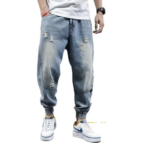 Mens fashion,Ripped ,distressed,elastic trousers,hip hop for men,zipper,casual man,skull,bleached ,Harem Pants,pencil pants