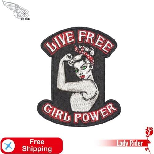 Live Free Girl Power Embroidery Patches Iron on Lady Rider for Clothing DIY Appliqued Jacket Punk Garment Motorcycle Accessories