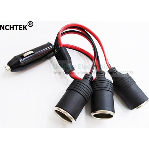 NCHTEK 12V~24V Car Cigarette Lighter Male to 3 Female Socket Plug Connector Adapter 1 Male to 3 Female Cable/Free Shipping/5PCS