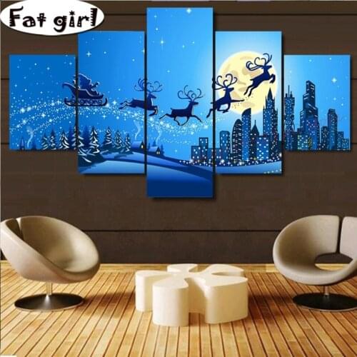 New Product Listing 5D Diamond Painting Christmas Reindeer Comic 5 Panel Square Round Drill Cross Stitch Mosaic Embroidery Decor