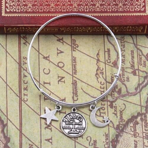 New Silver Color Metal Women Bracelet Vintage 12 Constellations Leo Libra Vigro Star Moon Charms Men Bangles Jewelry Gifts
