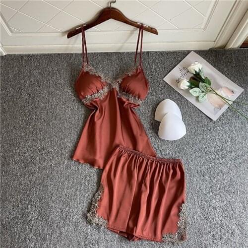 Pajamas Set Women Sleepwear 2021 New Spring Summer Casual Satin Pijamas Suit Sexy Sleeveless Strap Top&Shorts Loose Home Colthes