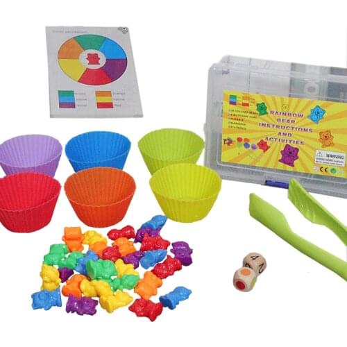 Counting Bears With Stacking Cups Kids Early Learning Educational Montessori Toy Color Sorting And Matching Game Math Tools Gift