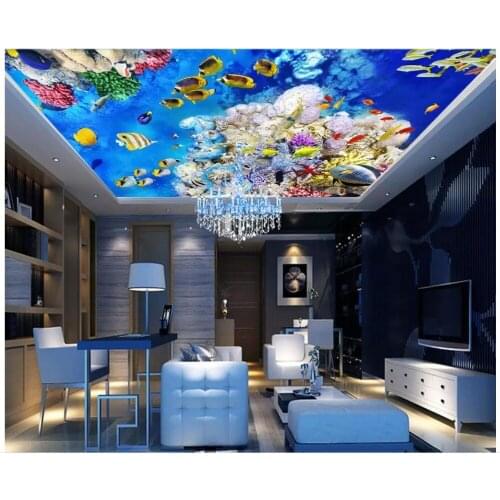Custom photo wallpaper 3d murals wallpaper Mediterranean sea fish world ceiling zenith mural wall papers for living room decor