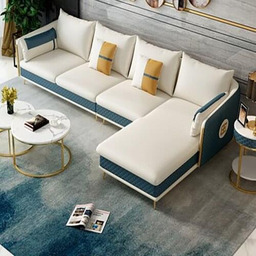 Postmodern light luxury sofa living room first layer cowhide modern small apartment Italian leather leather corner leather sofa