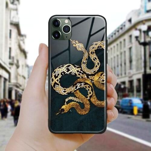 Nordic Abstract Golden Snake Art Silicone Glass Phone Case Cover Shell For iPhone SE 6 6s 7 8 Plus X XR XS 11 12 Mini Pro Max