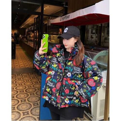 Student Kawaii Winter Down Cotton Coat 2021 Korean Loose Short Womens Coat Female Oversiz Hooded Jacket Куртка Зимняя Женская