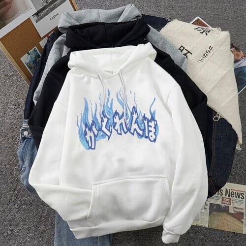 Punk Streetwear tops women Japan Hip-Hop Harajuku Casual Loose Gothic hoodies Ulzzang girls chic vintage flame print sweatshirt