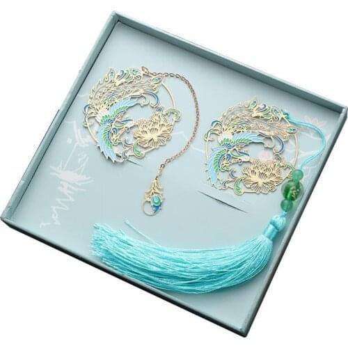 Creative Brass Bookmarks Chinese Classical Flower Bookmarks with Gift Box Metal Hollow Gifts Marque Page School Supplies