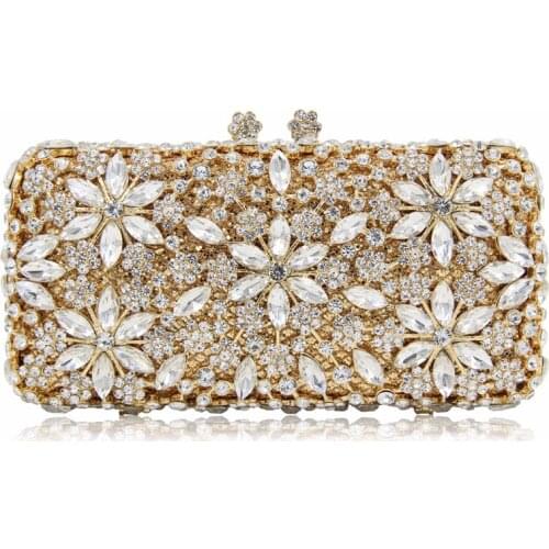 BL002 long shape evening clutch bag Rhinestones gold silver party bag with chain wedding purse diamond studded evening bag