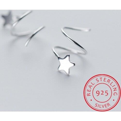 Personality 925 Sterling Silver Glossy Star Rotating Wave Ear Clip Earrings For Women Fine Jewelry Party Bijoux