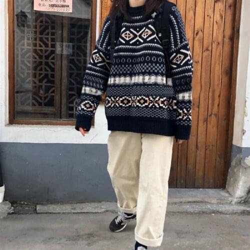 Womens sweater Fashion Oversize Sweaters Women Pullover Knitted Sweaters Casual Lady Vintage O- neck Loose Korean Style Jumper
