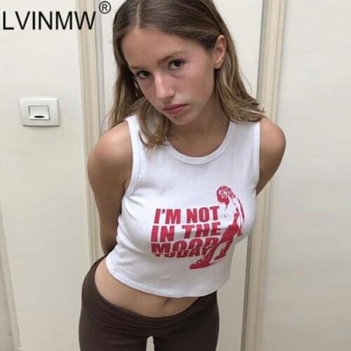 LVINMW Crew Neck Sleeveless Summer Letters Crop Top Women Figure Printed Casual Personalized Stretchy Tank Tops Streetwear