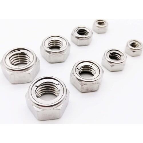 1/5pc M3-M16 304 Stainless Steel Prevailing Torque Type All Metal Insert Hexagon Lock Nut Hex Self Locking Locknut DIN980 GB6184