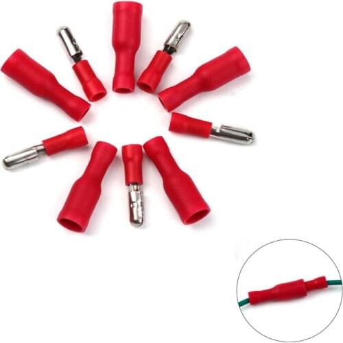 100Pcs/50Pairs Insulated Electrical Bullet Butt Wire Connector Male/Female Red 0.5-1.5mm2 Crimp Terminal 22-18AWG Kit