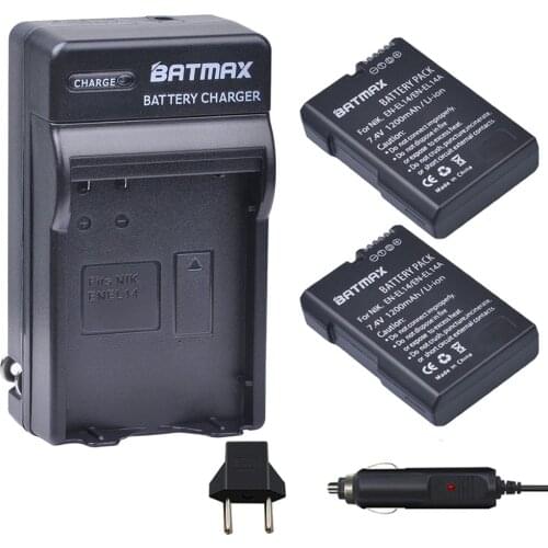 2Pcs EN-EL14 EN EL14 ENEL14 Battery + Car Charger Plug for Nikon D3100 D3200 D3400 D5100 D5200 D5300 D5600 DF P7000 P7100 P7800
