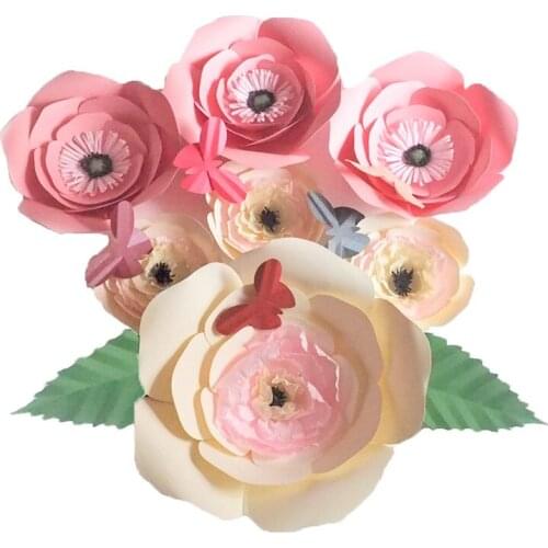 2018 Unique Giant Cardstock Paper Flowers 7PCS+Leaves 2PCS+Butterflies 5PCS Wedding & Event Decor Baby Nursery Windows Display