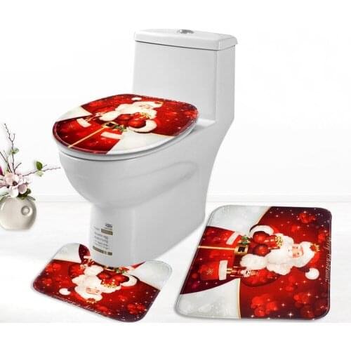 3Pcs/Set Non-slip Bathmat Santa Claus Toilet Cover Bathroom Set Christmas Decorations for Home Bathroom Toilet Mat