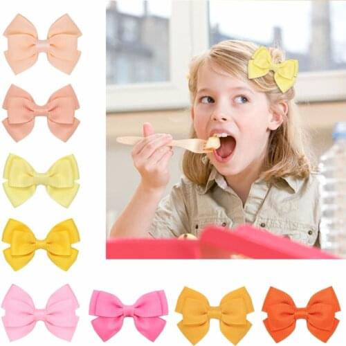 Random Color 8PCS/Lot Girls Hair Clips Baby Kids Hair Pin Ribbon Bow Hair Accessories Wave Solid by Head Ornaments Hairpin
