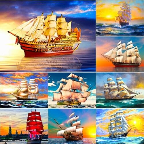 New 5D DIY Sea View Diamond Painting Sailboat Diamond EmbroideryCross Stitch Full Square Round Drill Manual Art Gift Home Decor